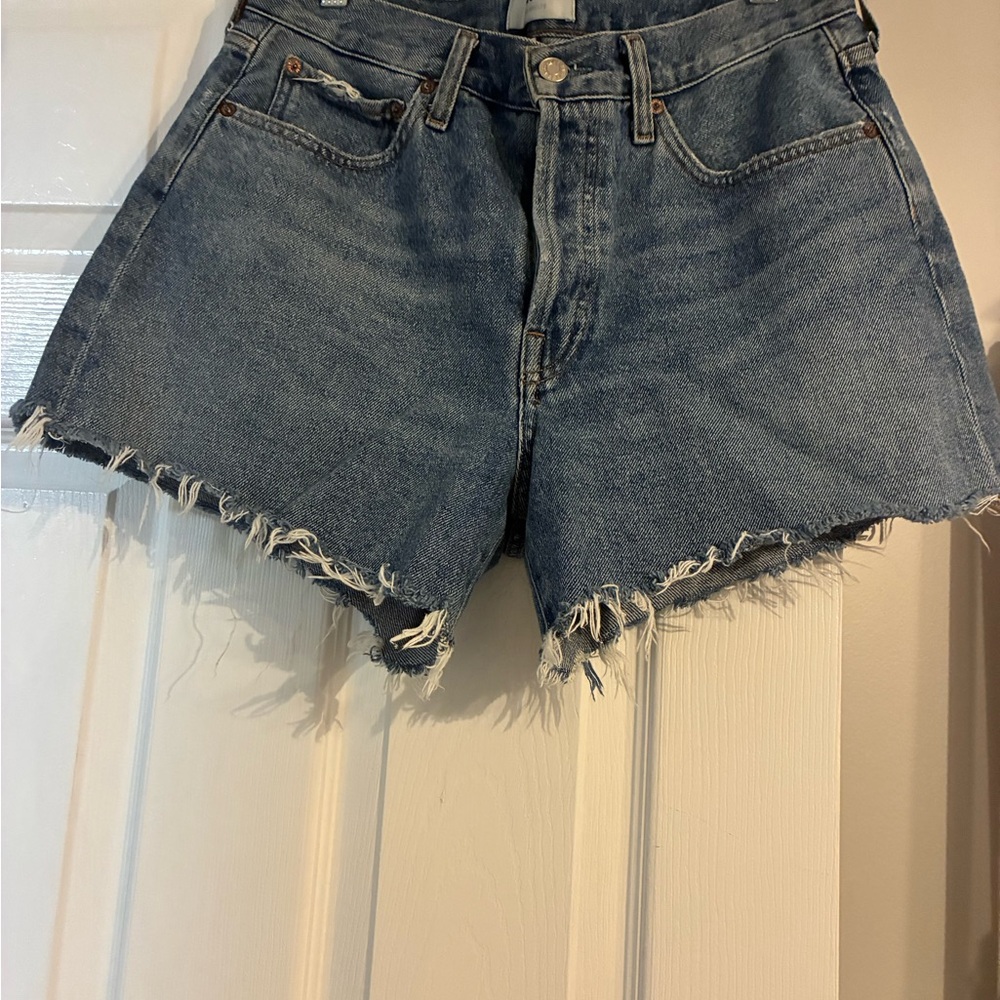 Agolde Blue Frayed Parker Jean Shorts